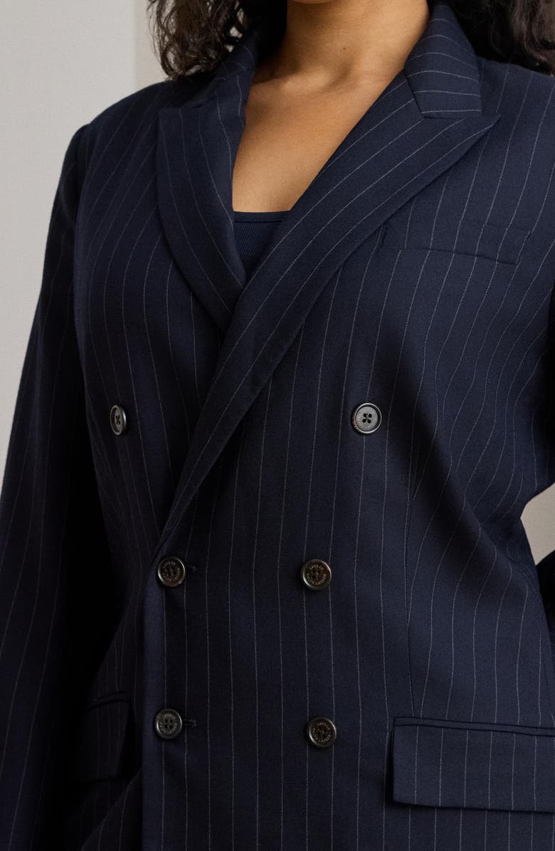 Lauren Ralph Lauren Double Breasted Twill Blazer, Alternate, color, Navy/ Cream