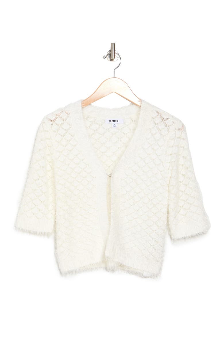 BB Dakota by Steve Madden Take The Plunge Eyelash Lace Scalloped Cropped Cardigan, Alternate, color,