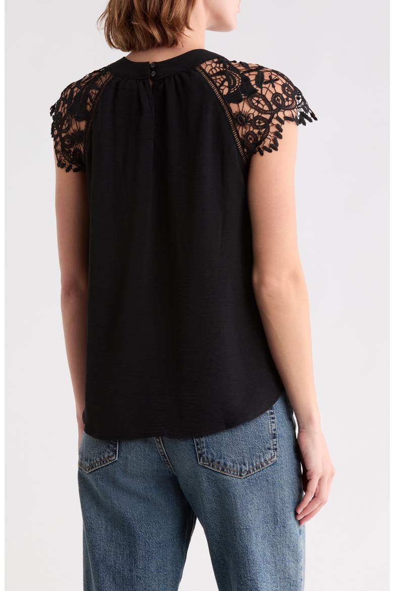 Crochet Cap Sleeve Top, Alternate, color, BLACK