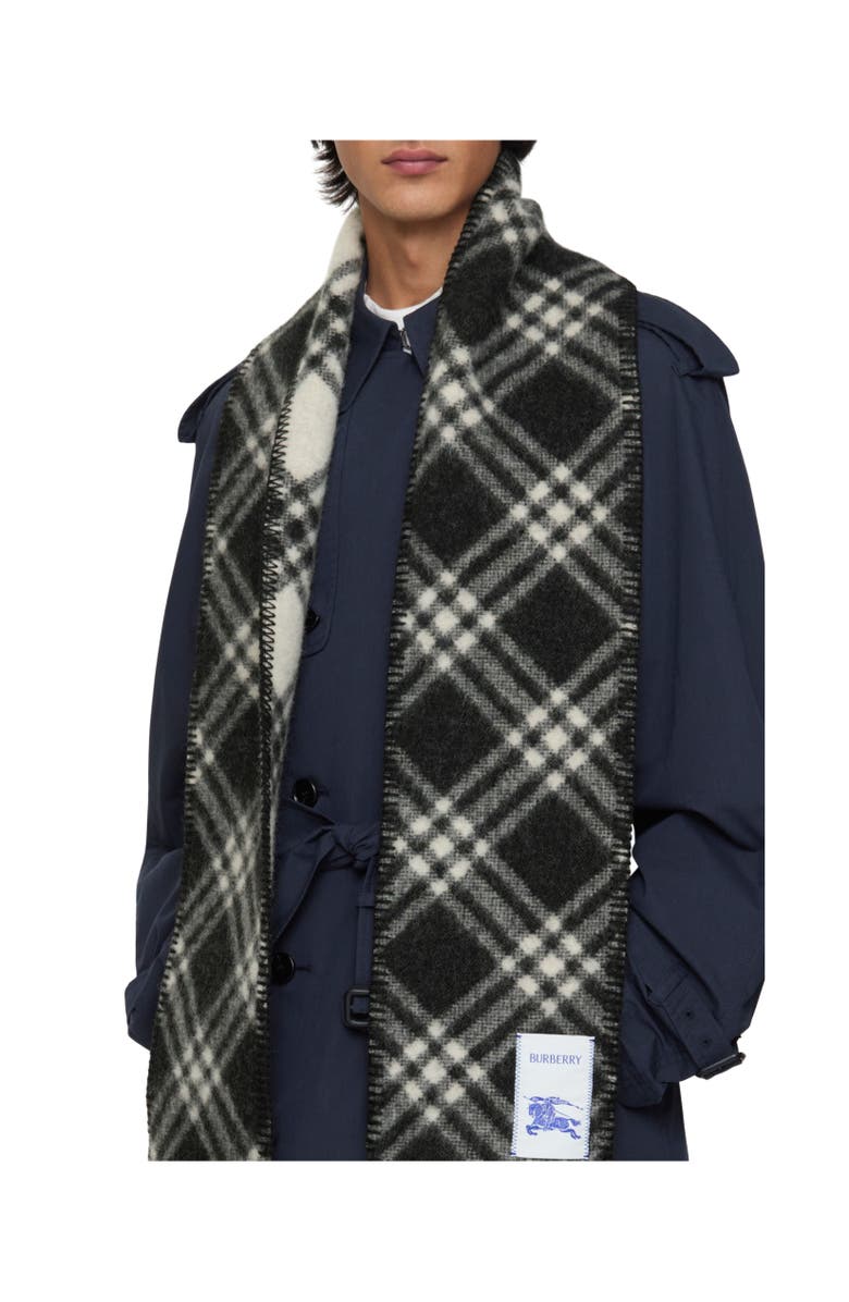 Burberry Narrow Check Wool Scarf, Alternate, color, Black