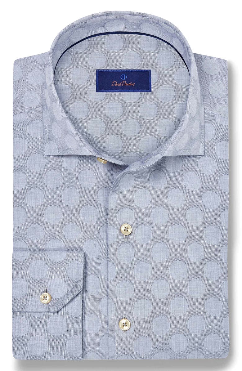 David Donahue Dot Jacquard Cotton Button-Up Shirt, Alternate, color, Denim
