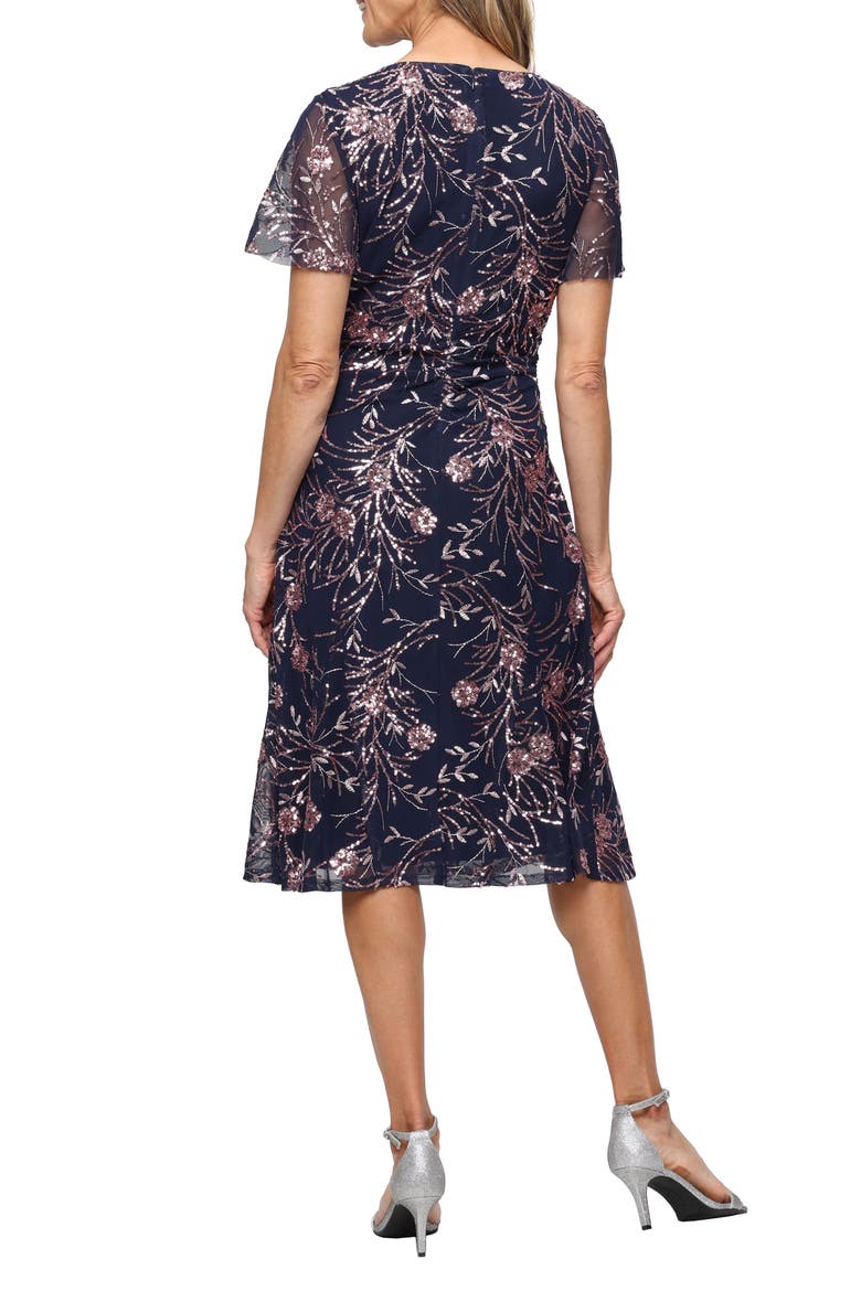 Floral Sequin Cocktail Dress, Alternate, color, NAVY BLUSH
