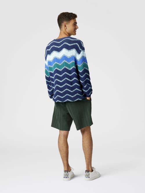 Missoni Crew-neck Pullover With Macro Zigzag And Mélange Details In Blue & Green