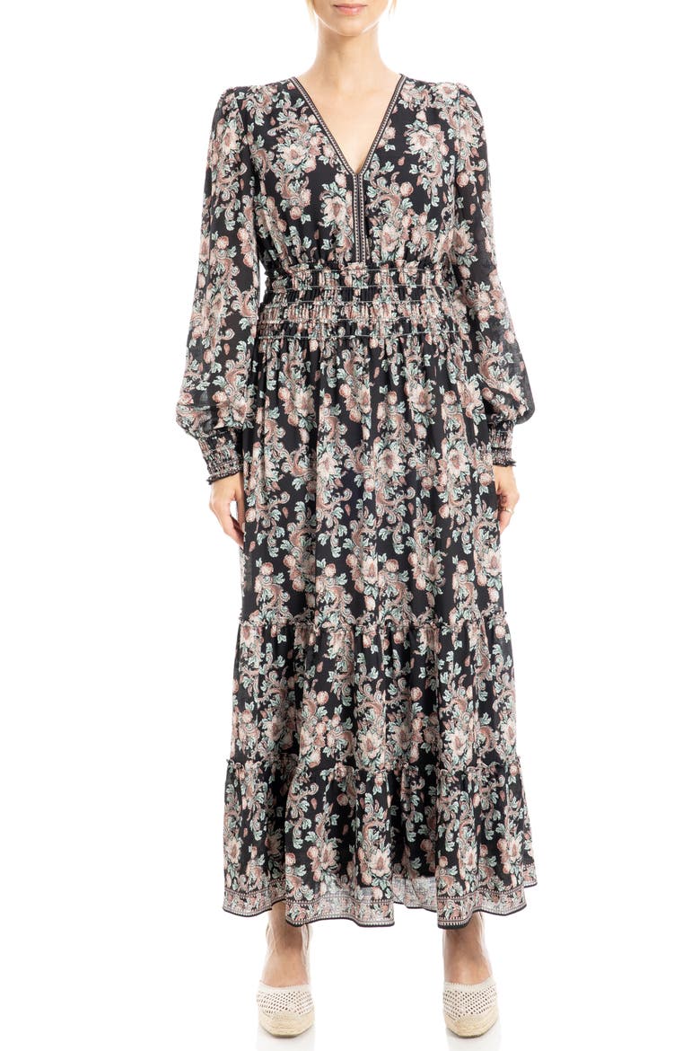 tiered blouson sleeve cotton & silk maxi dress Plus Size - Blouson Sleeve Tiered Maxi Dress