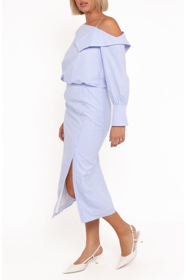 Broderick One Shoulder Midi Dress, Alternate, color, BLUE STRIPE
