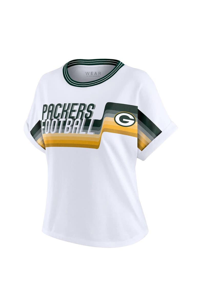 WEAR by Erin Andrews Women's WEAR by Erin Andrews White Green Bay Packers Cropped Center Stripe Dolman T-Shirt, Alternate, color, White