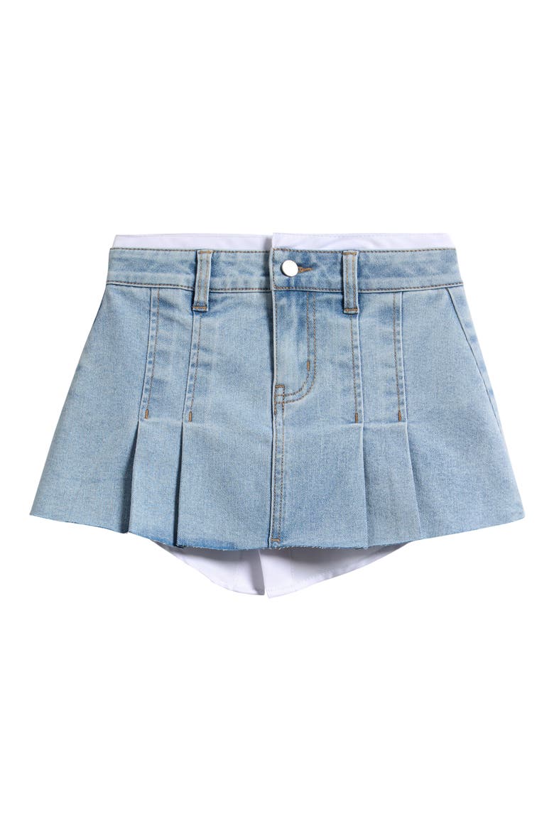 Kids' Pleated Poplin Trim Denim Skort, Main, color, LIGHT WASH