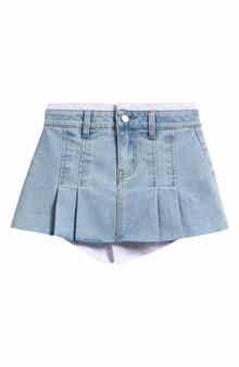 Love, Fire Kids' Pleated Poplin Trim Denim Skort