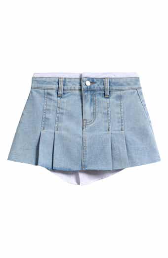 Love, Fire Kids' Pleated Poplin Trim Denim Skort