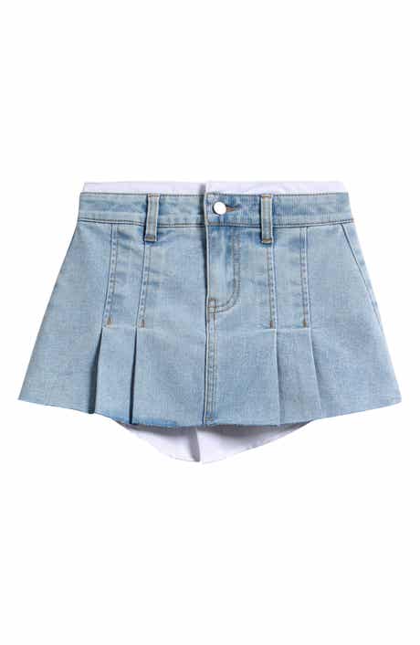 Love, Fire Kids' Pleated Poplin Trim Denim Skort