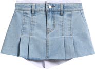 Love, Fire Kids' Pleated Poplin Trim Denim Skort