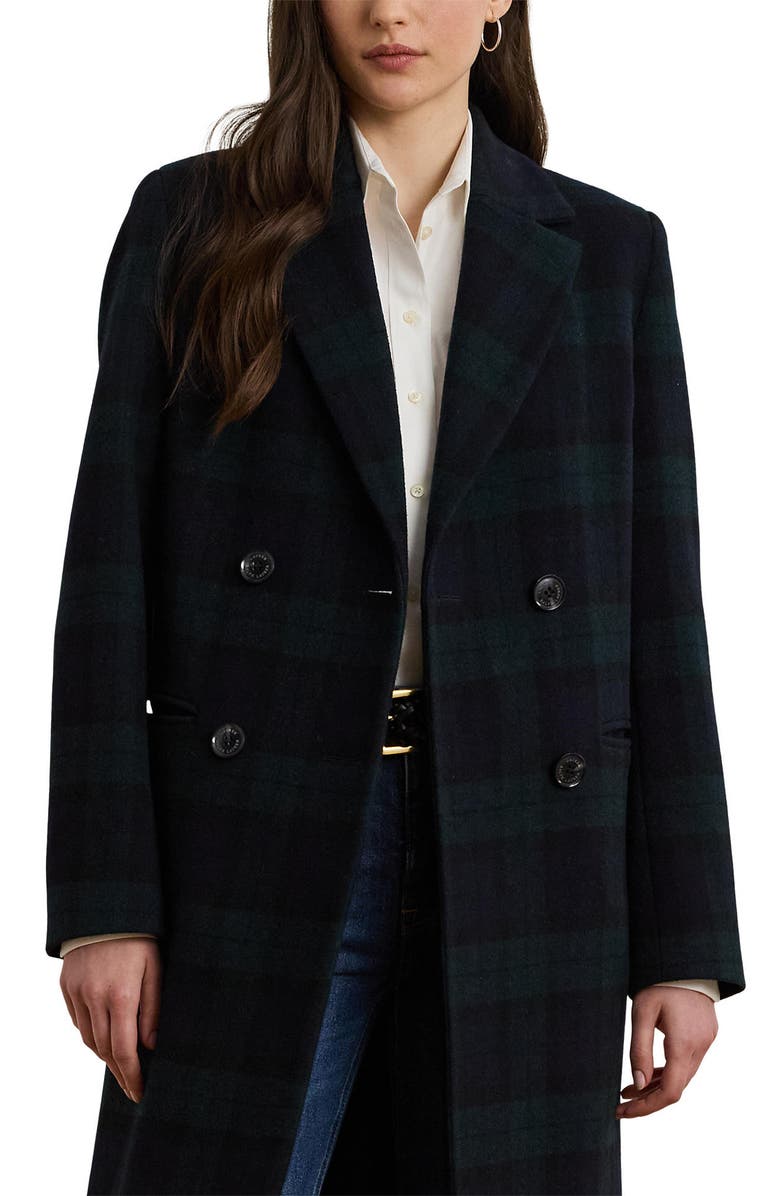 Lauren Ralph Lauren Longline Wool Blend Coat, Alternate, color, Blackwatch