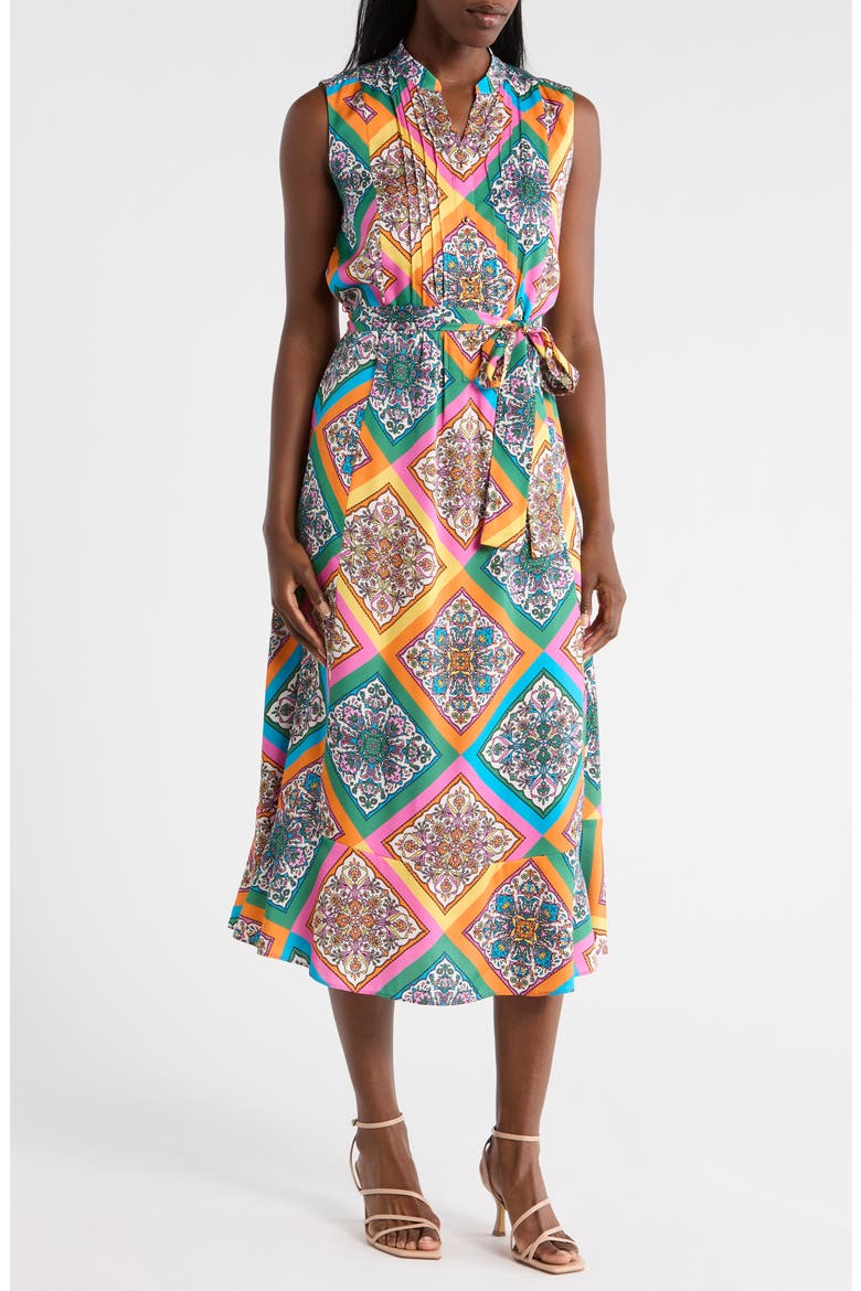 The Phoebe Stretch Silk Midi Dress, Main, color, SIERRA TILE PRINT