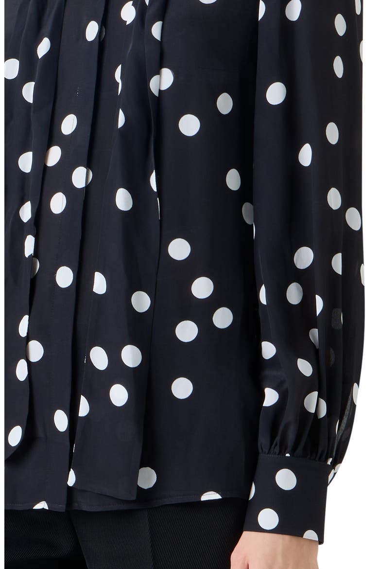 Polka Dot Silk Georgette Tie Neck Top, Alternate, color, BLACK-CREAM