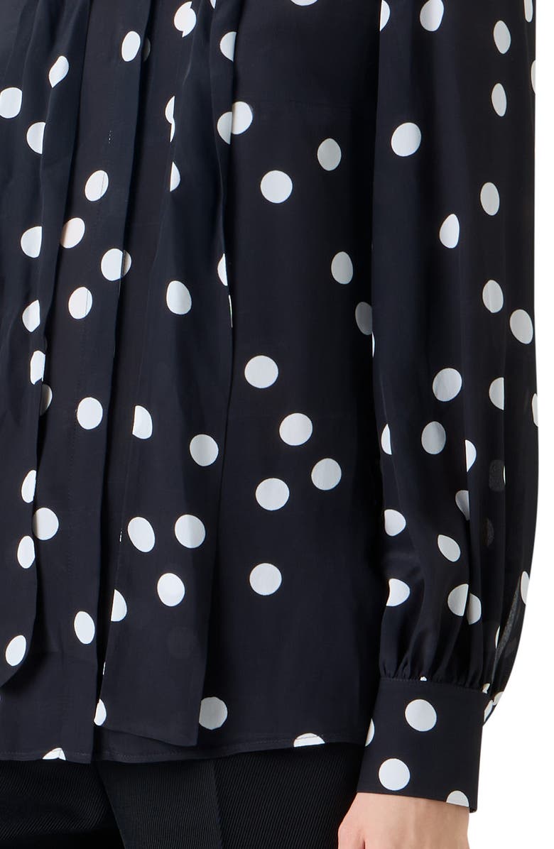 Akris punto Polka Dot Silk Georgette Tie Neck Top, Alternate, color, Black-Cream