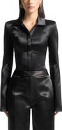 Manière De Voir Louise Wide Shoulder Satin Shirt Bodysuit