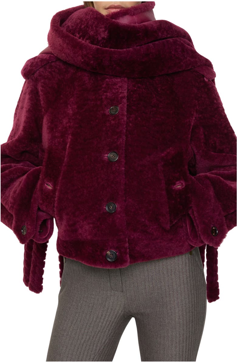 Burberry Detachable Scarf Shearling Jacket, Main, color, Ruby Red