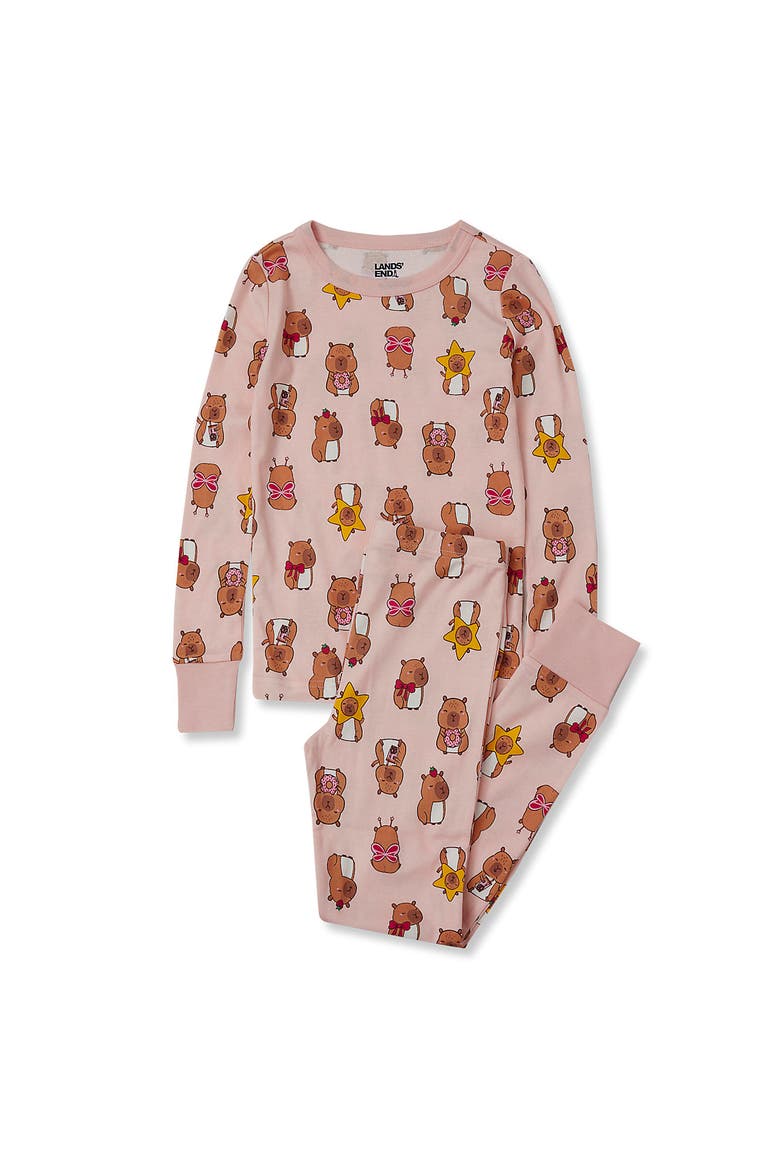Kids Long Sleeve Top and Bottom Snug Fit Pajama Set, Main, color, Capybara/Orchid Pink