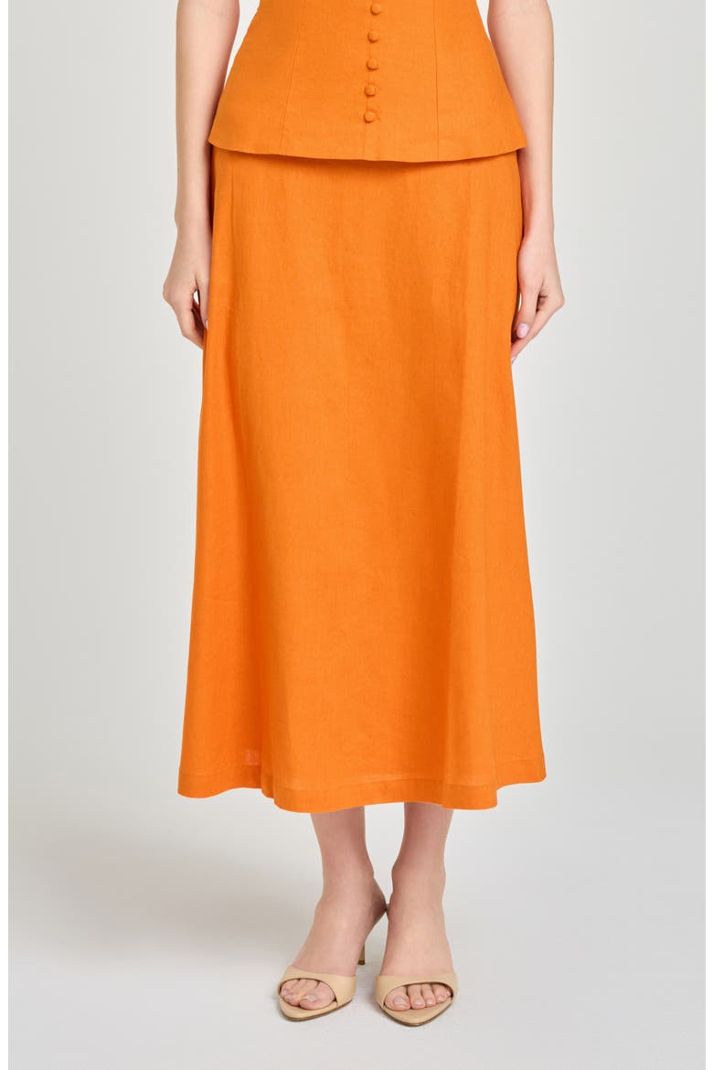 x Hannah Lovey Porter Capri Linen Blend Midi Skirt (Nordstrom Exclusive), Main, color, ORANGE