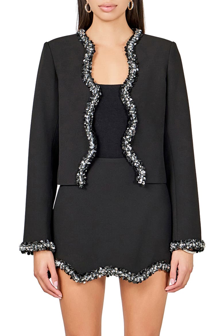 Rhinestone Detail Scallop Edge Jacket, Main, color, BLACK