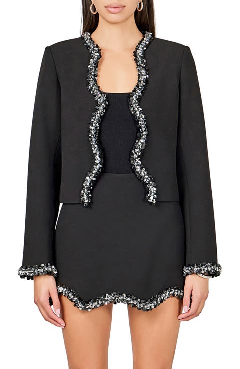 Rhinestone Detail Scallop Edge Jacket