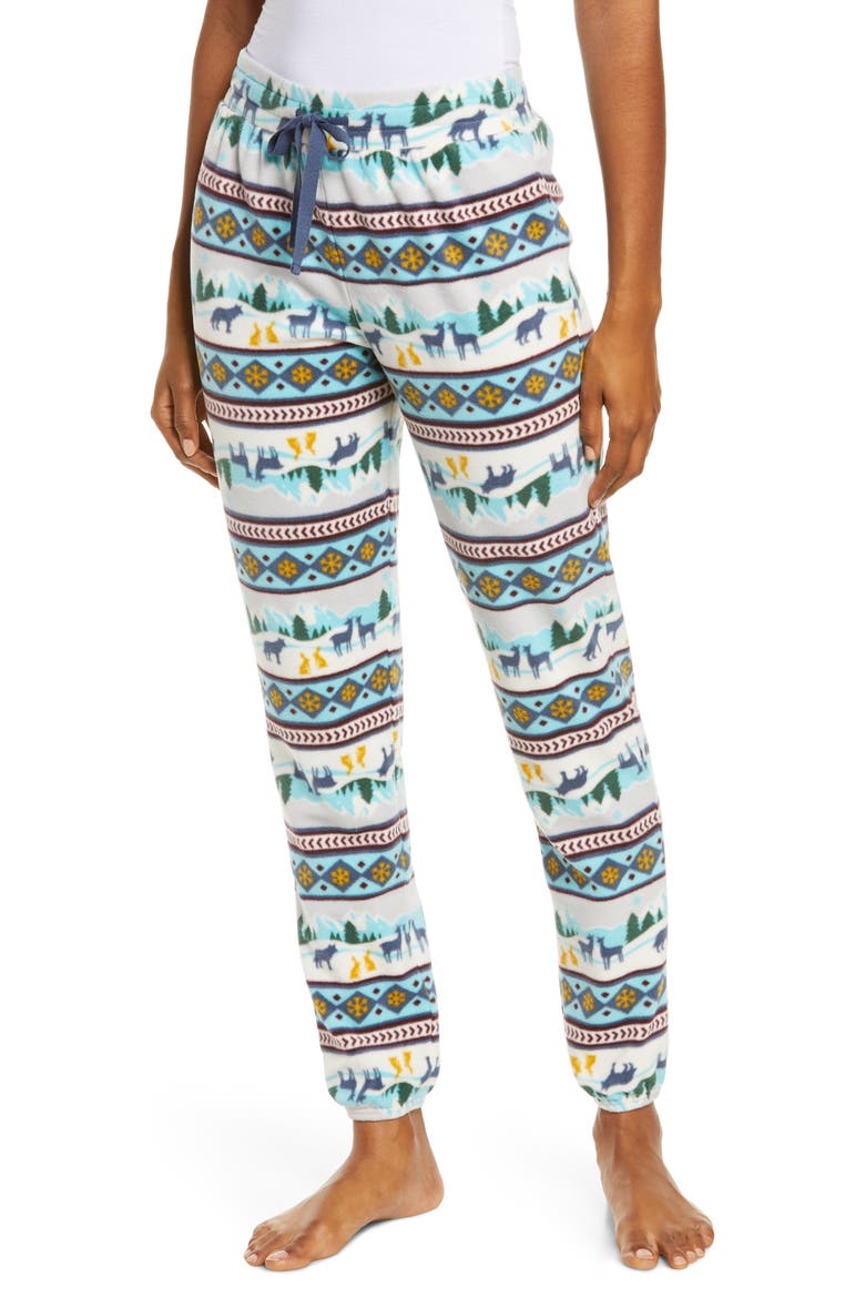 Print Microfleece Joggers, Main, color, GREY MICRO WOODLAND SCENE