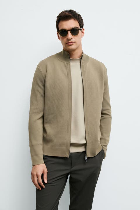 Lufian Men's Two-way Zip Mock Neck Knit Cardigan