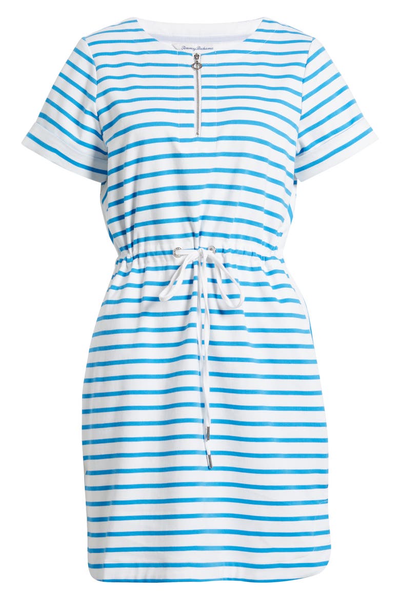 Jovanna Stripe Half Zip Dress, Alternate, color, WHITE/ BLUE CANAL