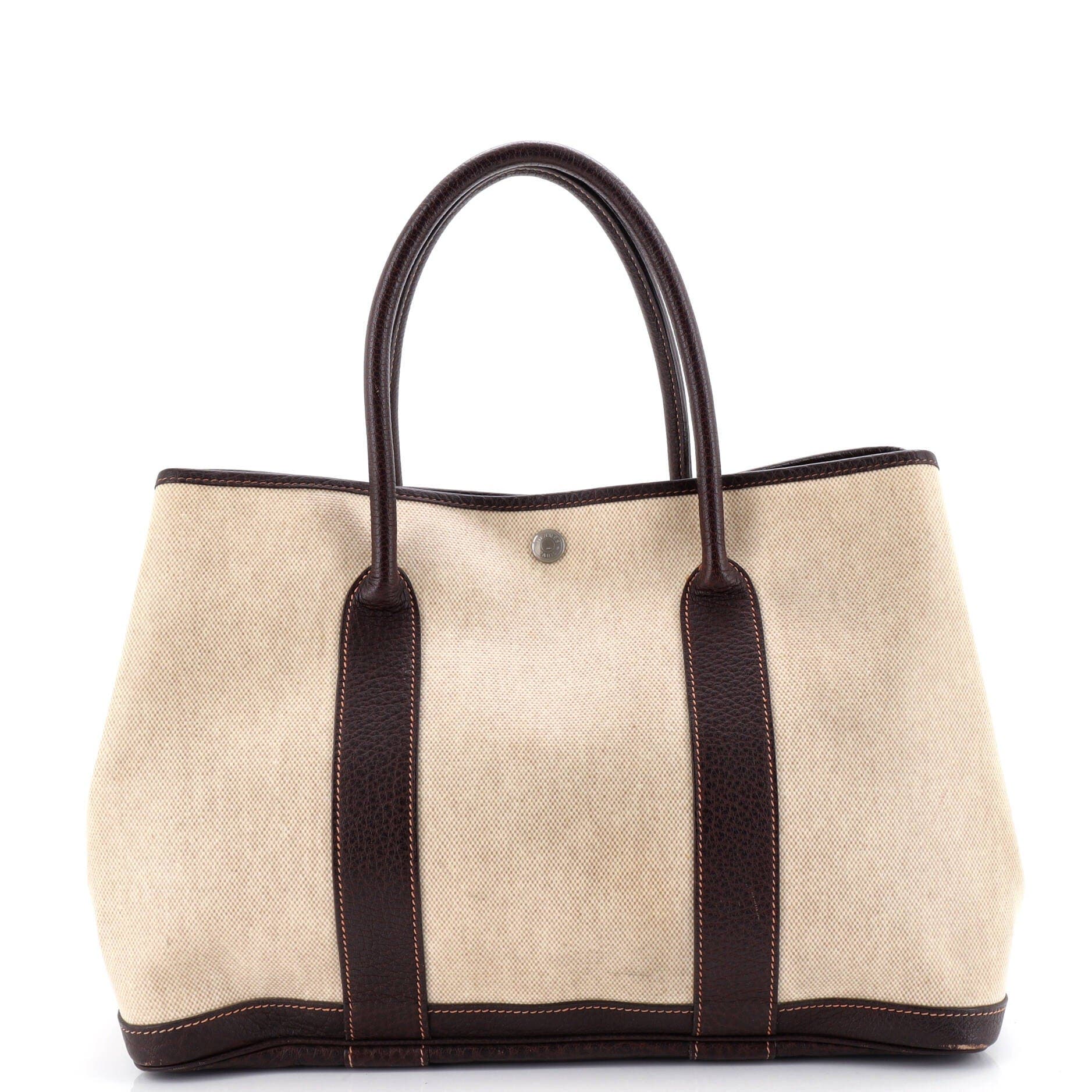 Pre-Owned Hermes Garden Party Tote Toile and Leather 36, Main, color, Cocaon
