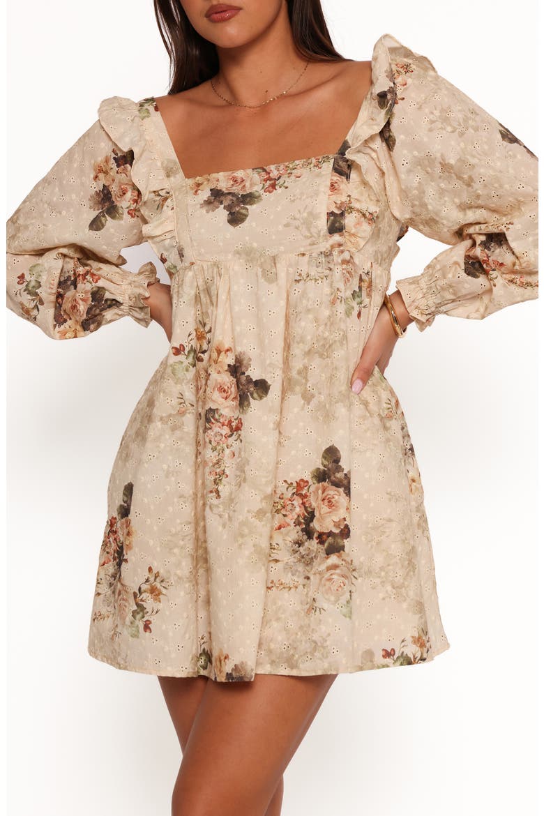 Tiarny Flutter Sleeve Cotton Sundress, Alternate, color, BEIGE FLORAL