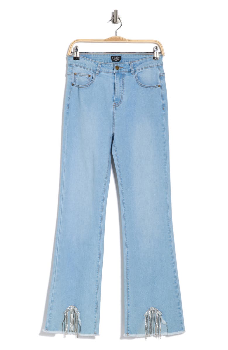 BEBE DENIM Rhinestone Fringe Straight Leg Jeans, Alternate, color, 