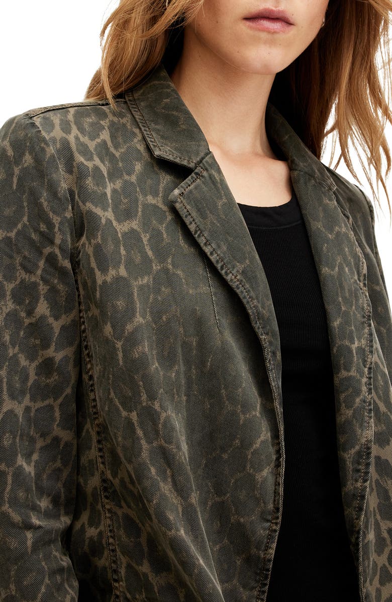AllSaints Aleida Denim Blazer, Alternate, color, Leopard Green