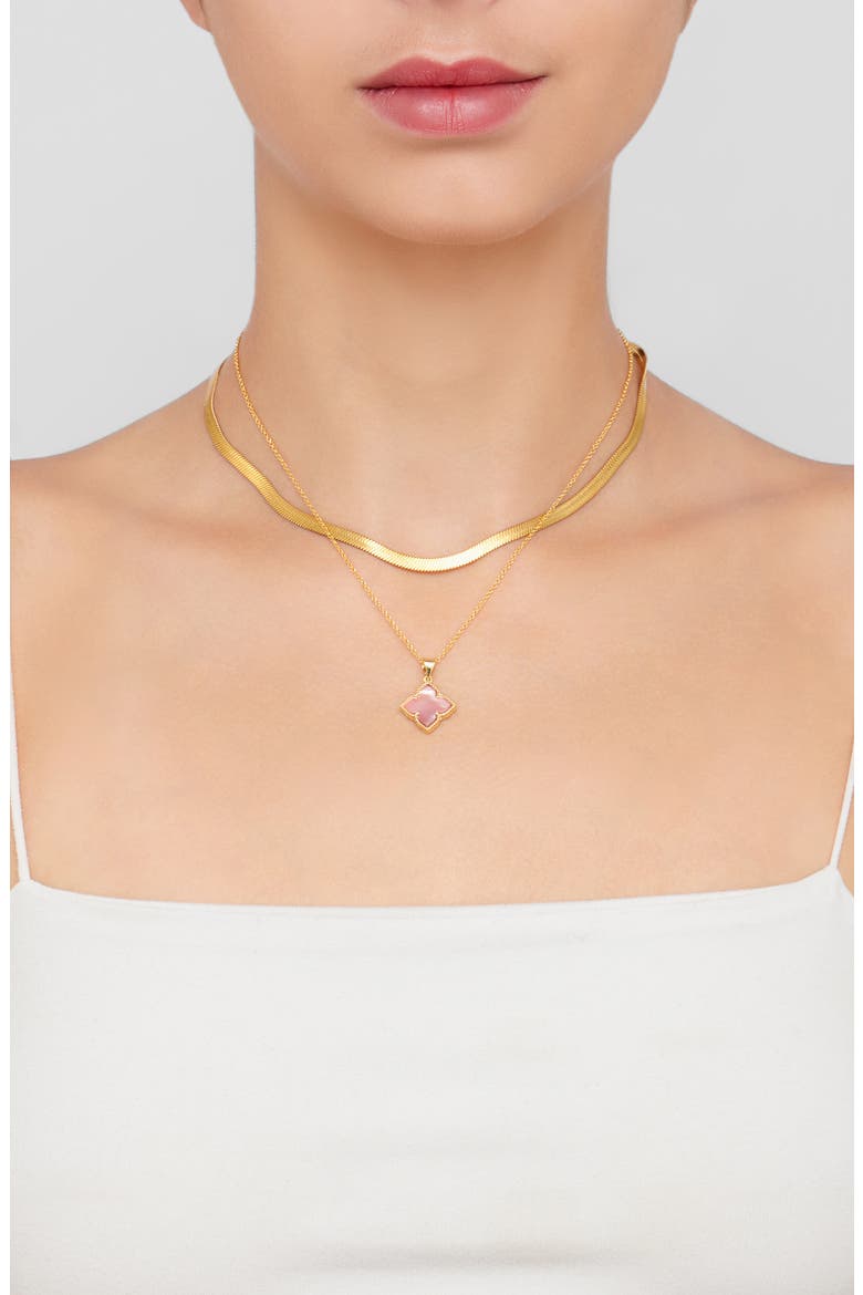 Mother of Pearl Flower Pendant Necklace, Alternate, color, PINK