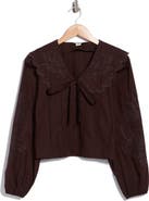 Bagatelle Scalloped Oversized Collar Embroidered Cotton Button-Up Shirt