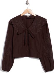 Bagatelle Scalloped Oversized Collar Embroidered Cotton Button-Up Shirt