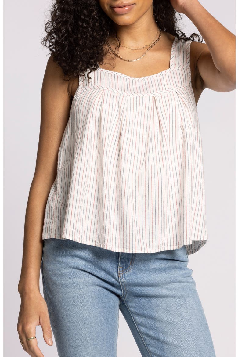 Lydia Pleated Linen Blend Tank, Main, color, RED NAVY