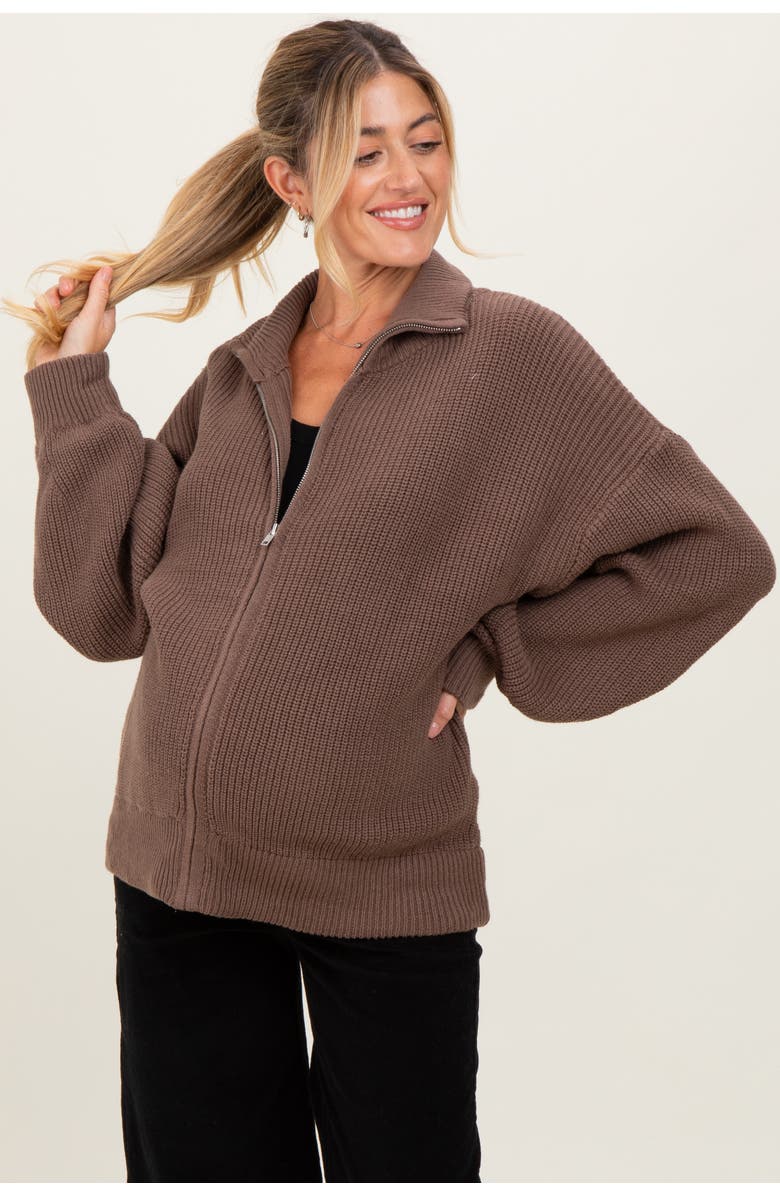 PinkBlush Oversized Zip Up Cardigan, Main, color, Camel