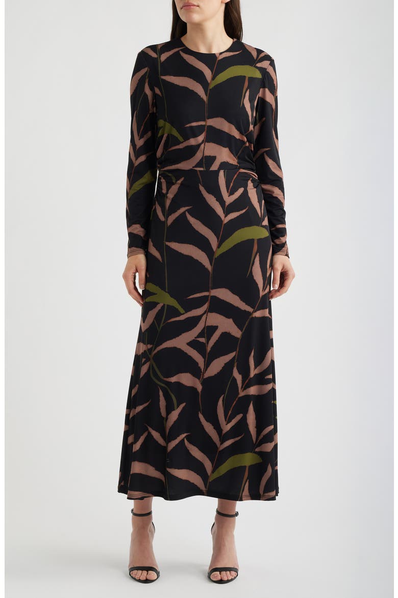 Abstract Print Long Sleeve Midi Dress, Main, color, BLACK MULTI
