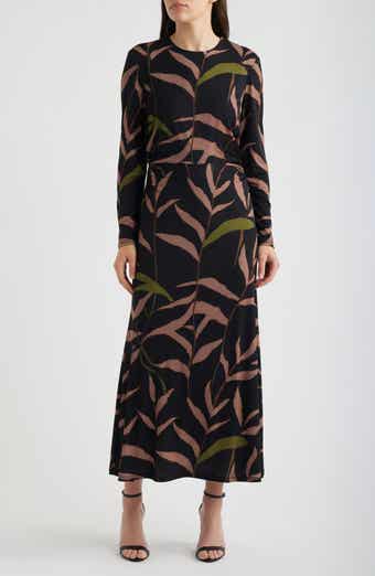 Abstract Print Long Sleeve Midi Dress