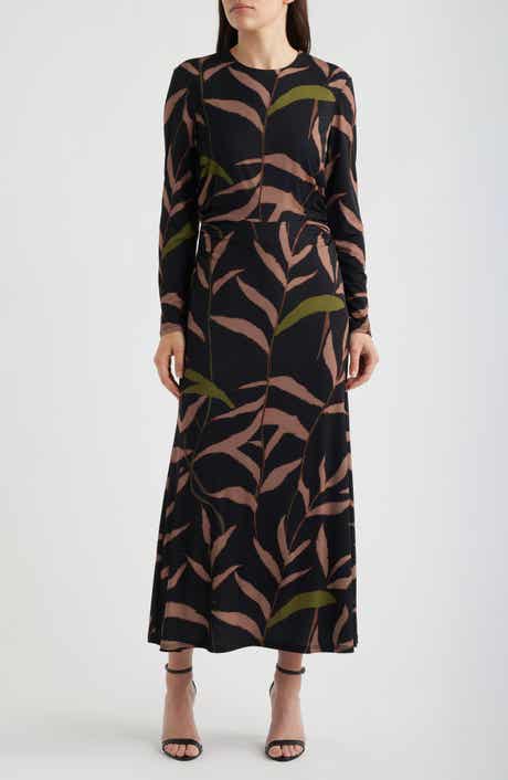 Abstract Print Long Sleeve Midi Dress