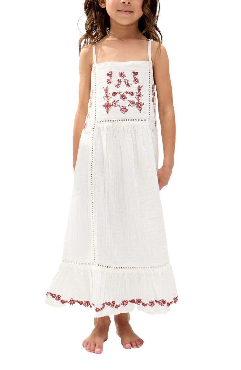 Raffya Kids Eina Ladder Insert Embroidered Dress, Main, color, White