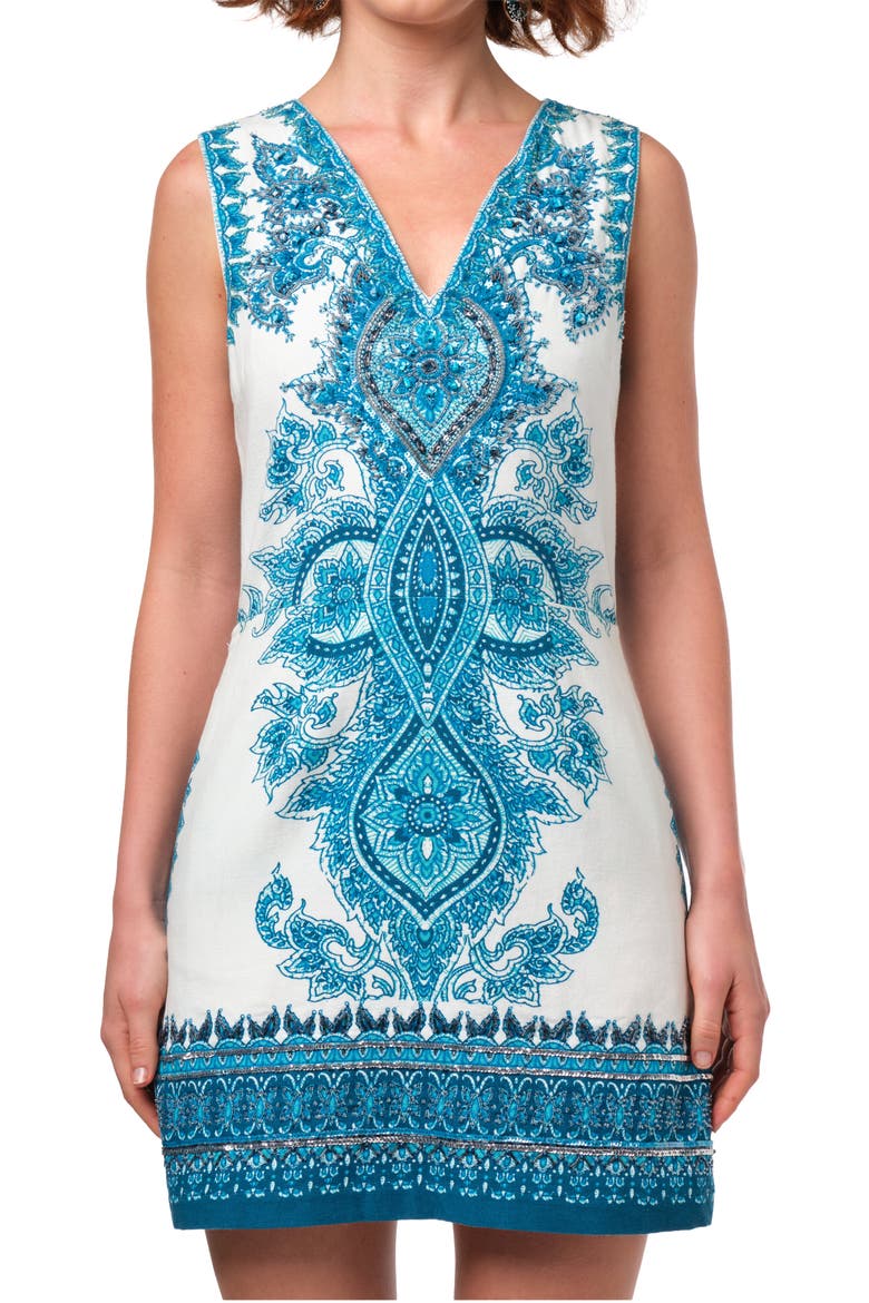 Marcelle Dress, Alternate, color, Teal medallion