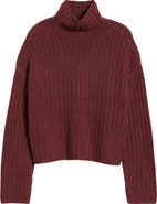 Open Edit Women's Cotton Blend Rib Funnel Neck Sweater