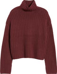 Open Edit Women's Cotton Blend Rib Funnel Neck Sweater