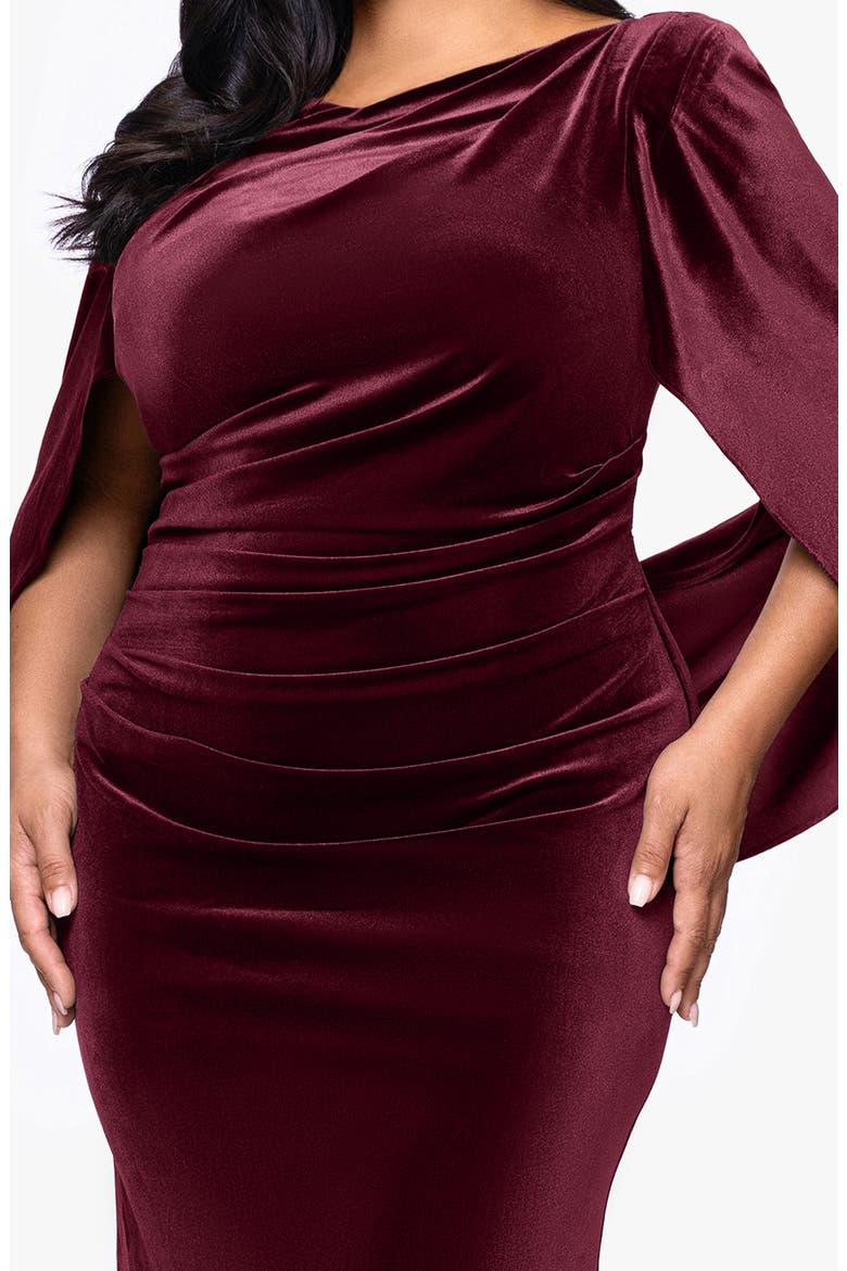 Drape Back Velvet Gown, Alternate, color, BURGUNDY