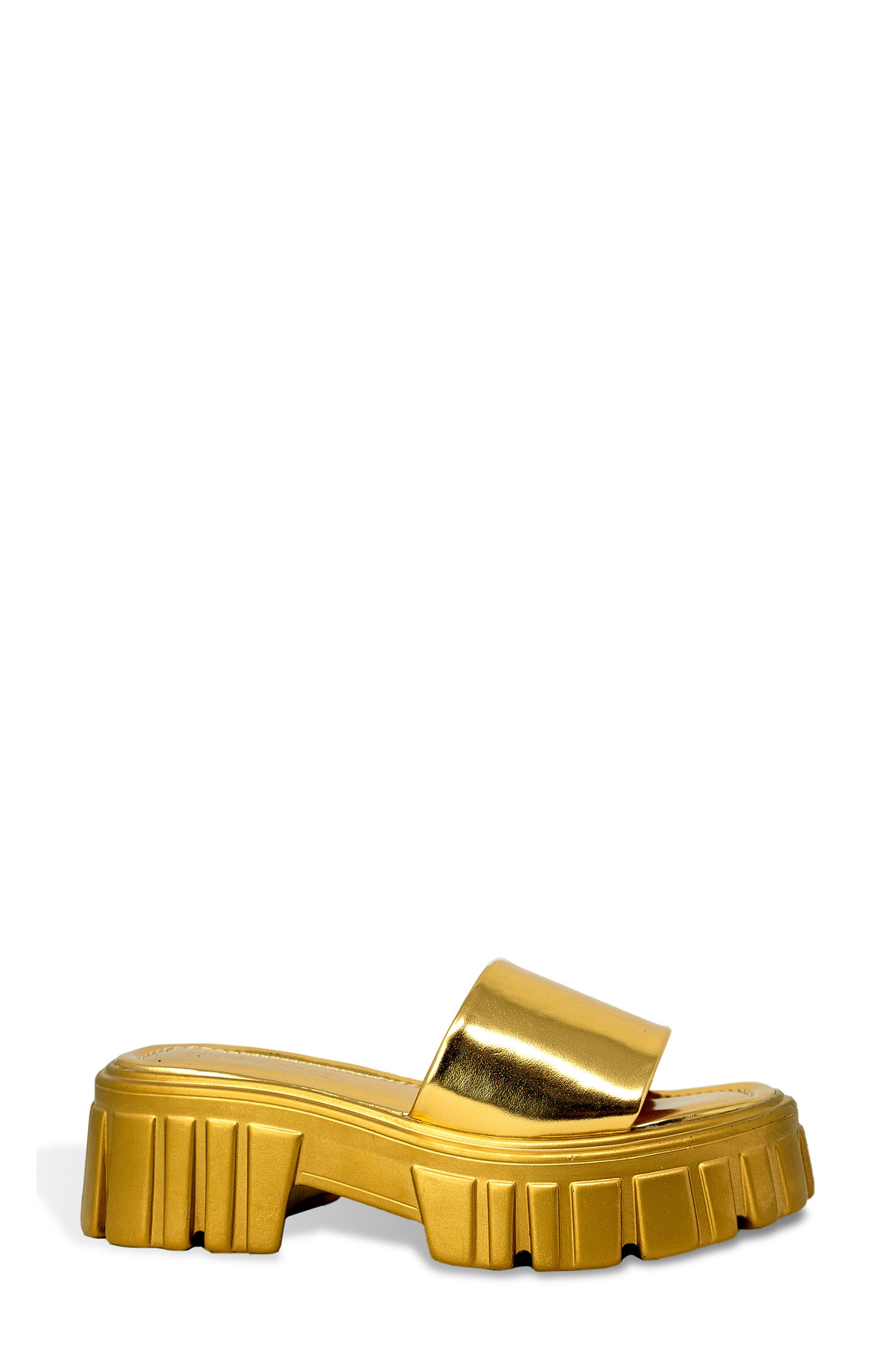 Lugged Slide Sandal, Alternate, color, GOLD MATELLIC