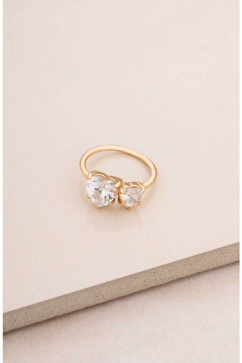 Cubic Zirconia Double Heart Ring, Alternate, color, GOLD