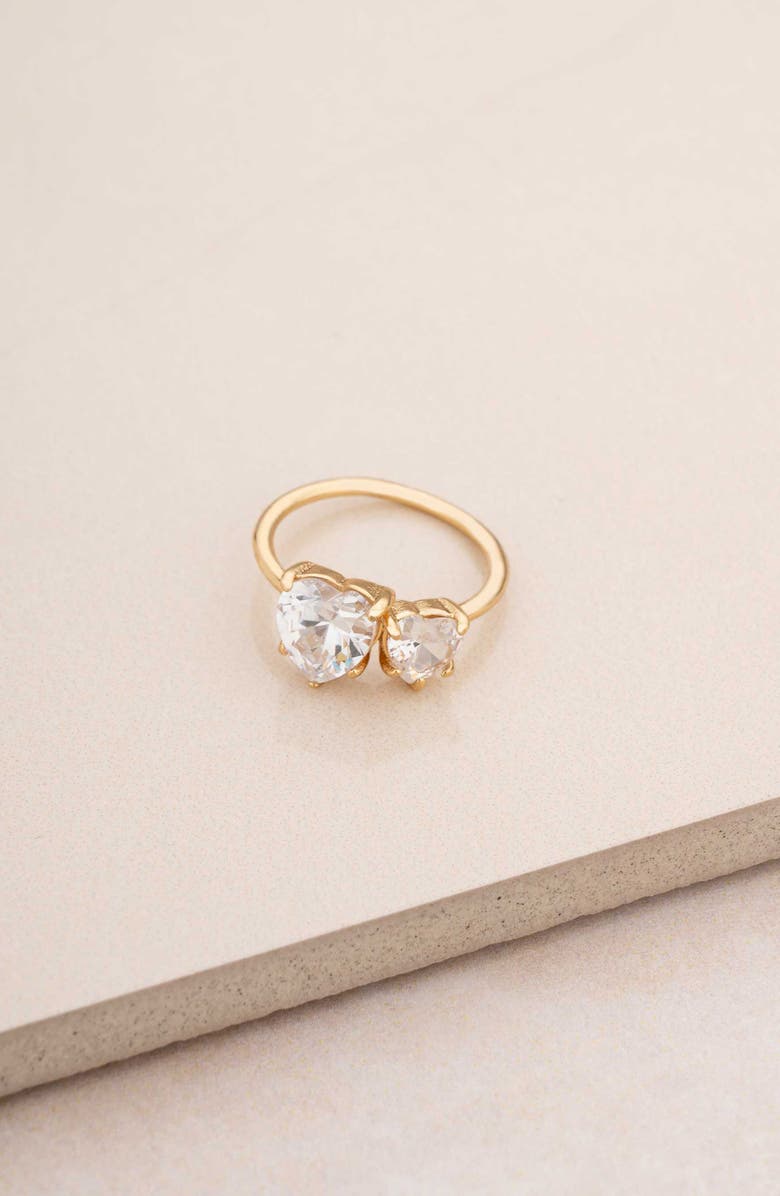 Ettika Cubic Zirconia Double Heart Ring, Alternate, color, Gold
