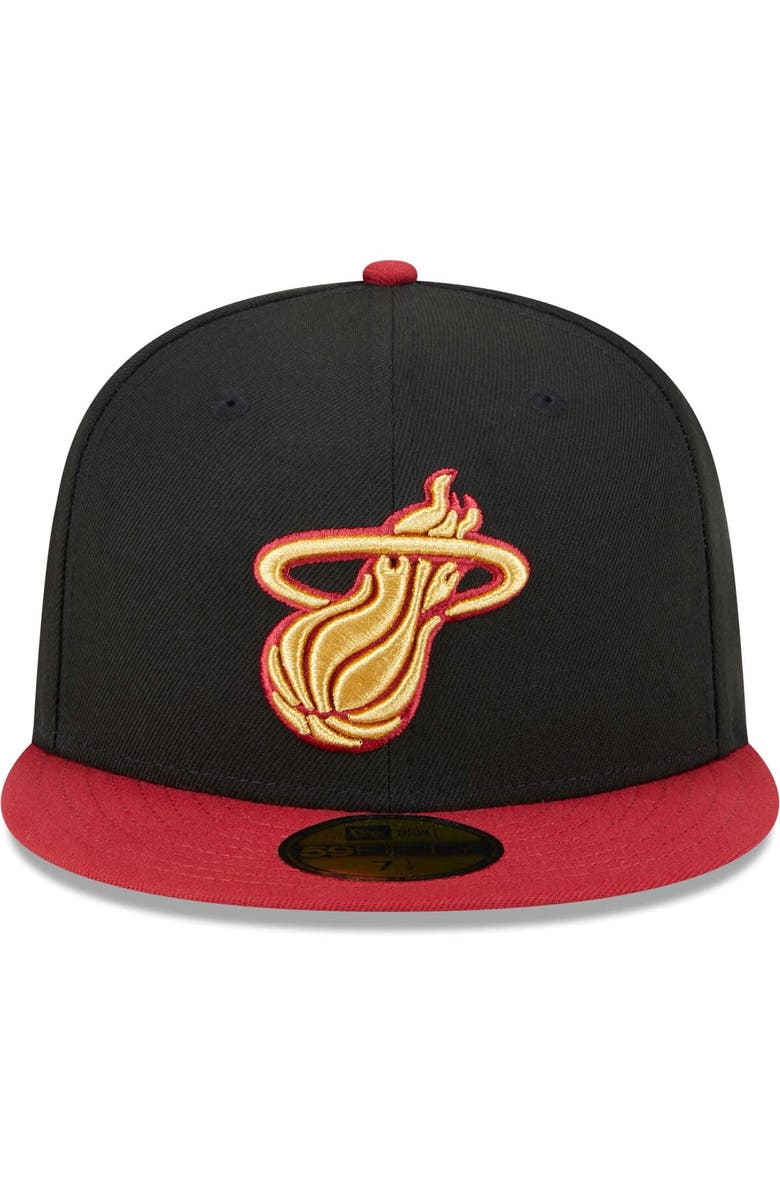 New Era Men's New Era Black/Red Miami Heat Gameday Gold Pop Stars 59FIFTY Fitted Hat, Alternate, color, Black