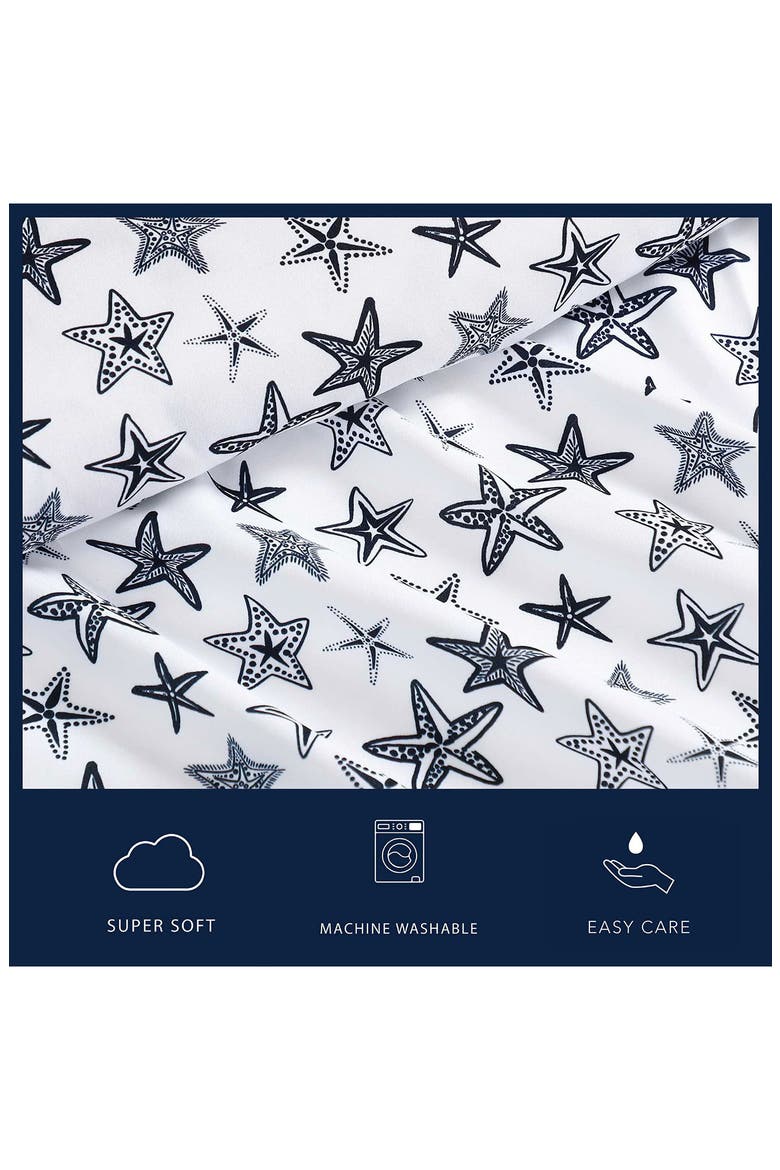 Saltwater Stars Cooling Microfiber Sheet Set, Alternate, color, WHITE/ BLACK MULTI